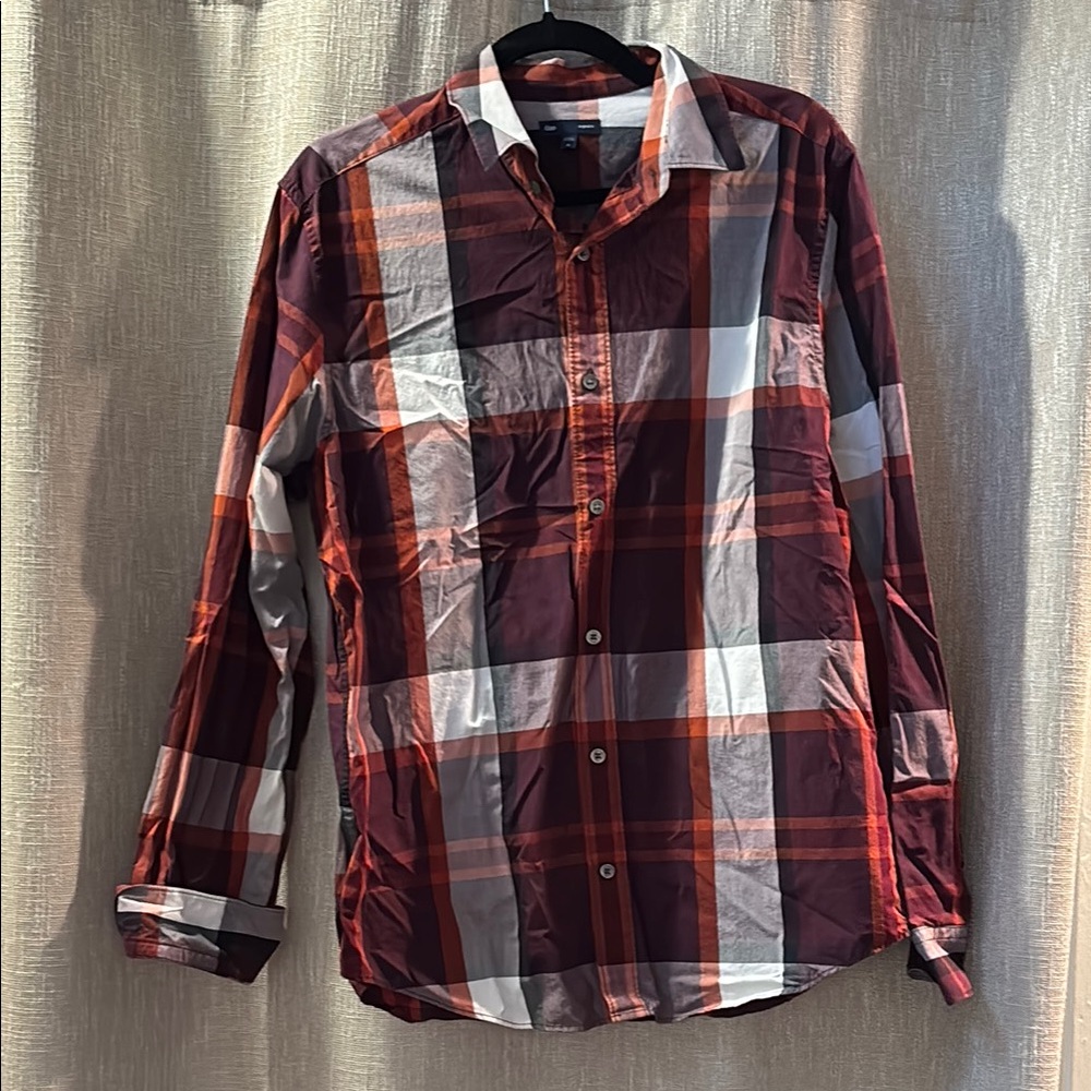 GAP Men's Purple Red Orange Checkered Button Down Shirt Classic Fit M